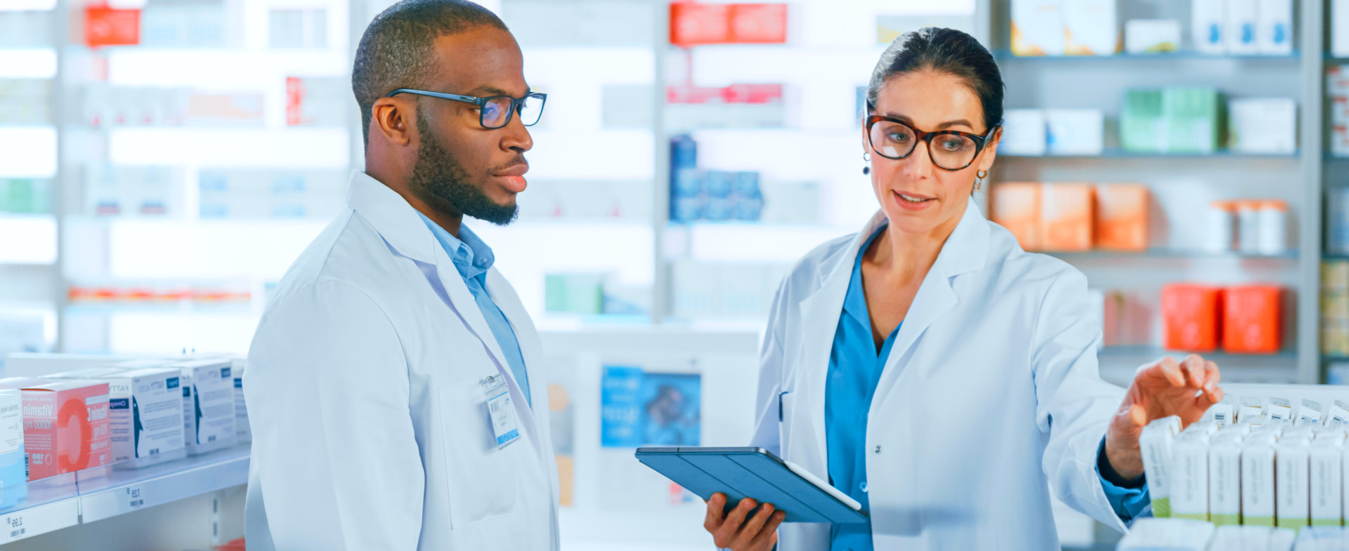 two pharmacists talking